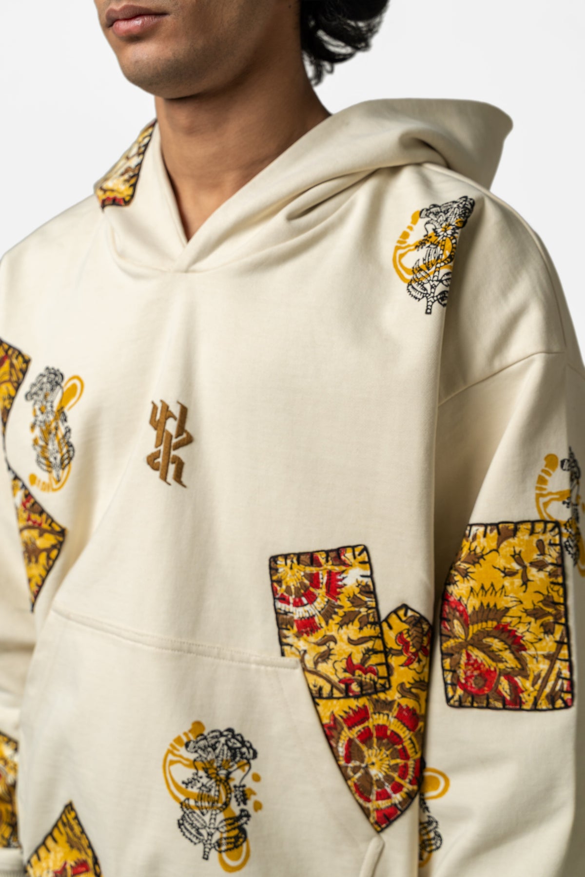 Mustard Blockprinted Hoodie by FARAK