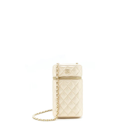 Chanel Classic Vanity Phone Holder With Chain Lambskin Gold GHW - Zeuskicks