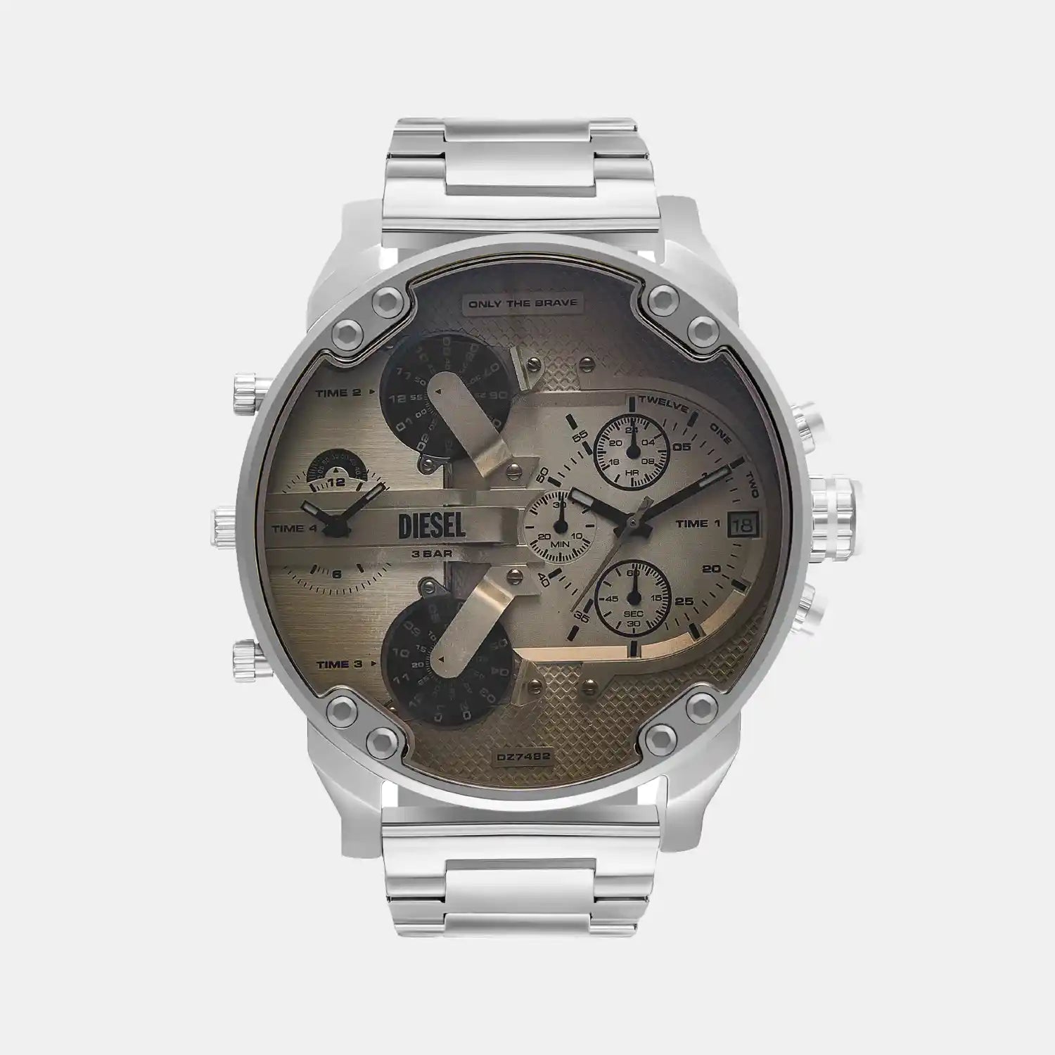 Men Quartz White Dial Chronograph Stainless Steel Watch DZ7482