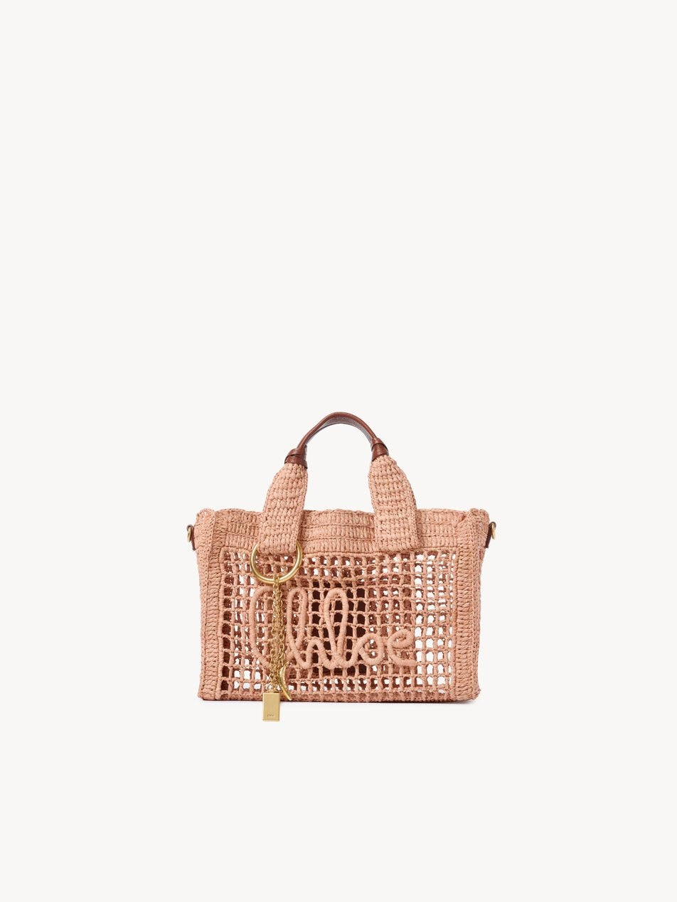 CHLOE Small Summer Banana east-west tote bag with strap in raffia Summery Beige by CHLOE