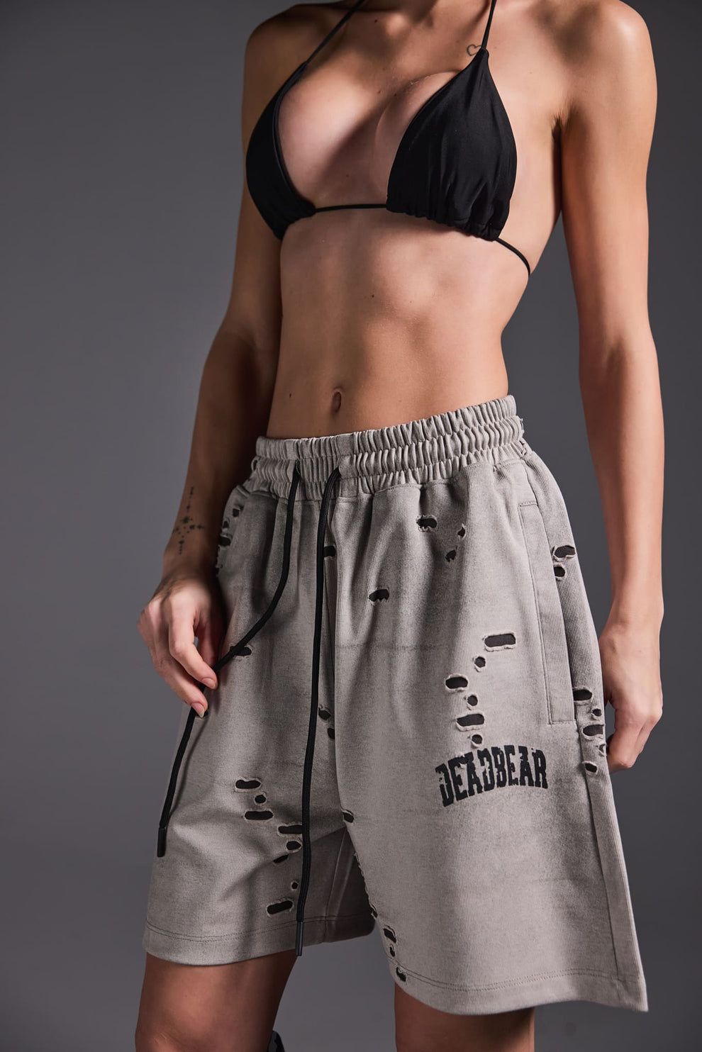 Distressed Washed Grey Shorts by DEADBEAR