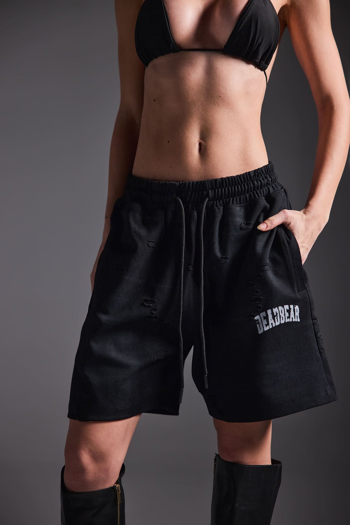 Distressed Washed Black Shorts by DEADBEAR