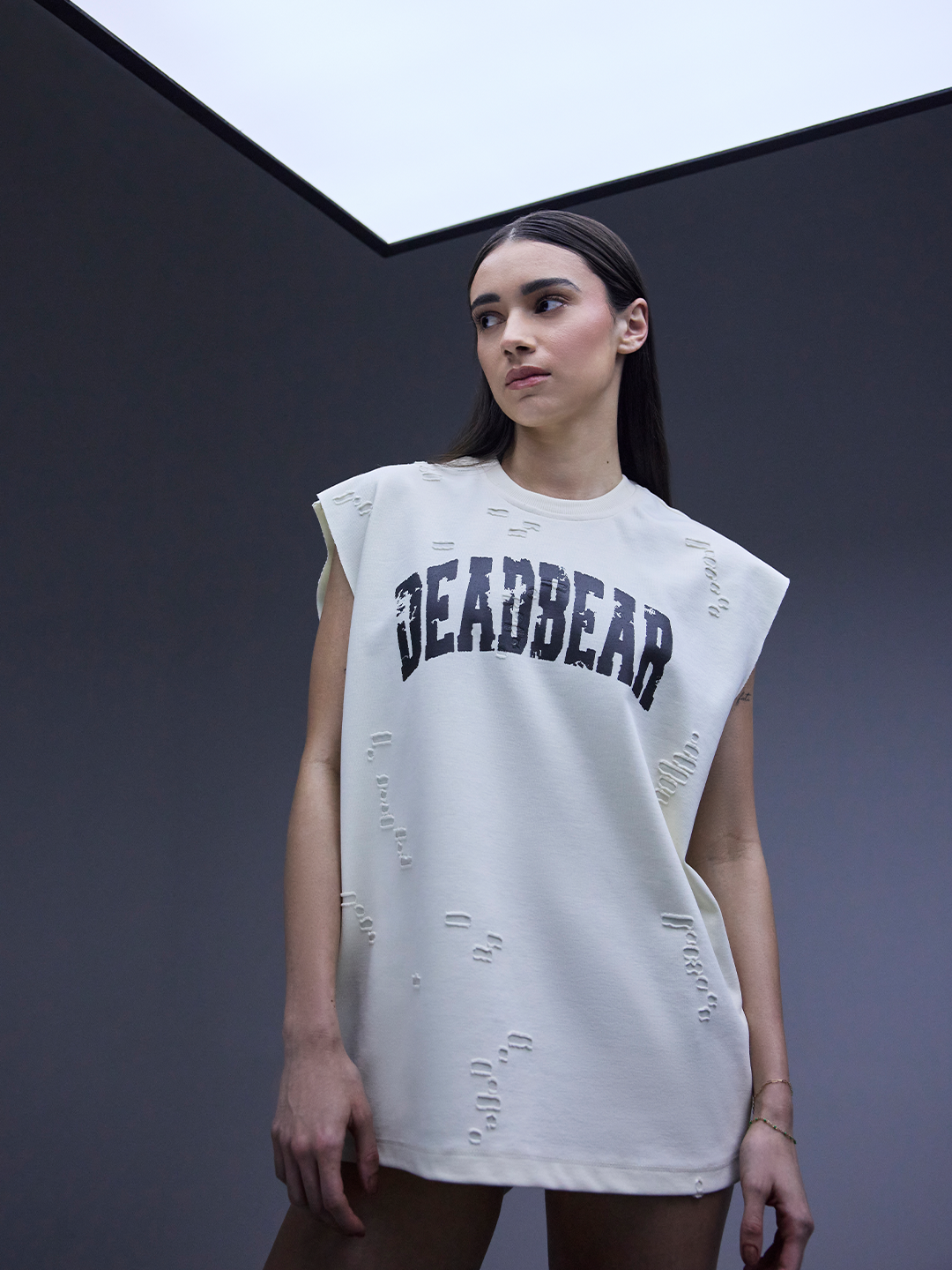 Distressed Cream White Tank by DEADBEAR