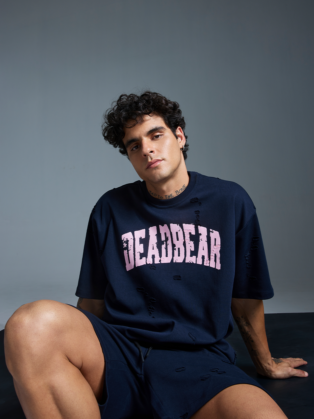 Distressed Navy Tee by DEADBEAR