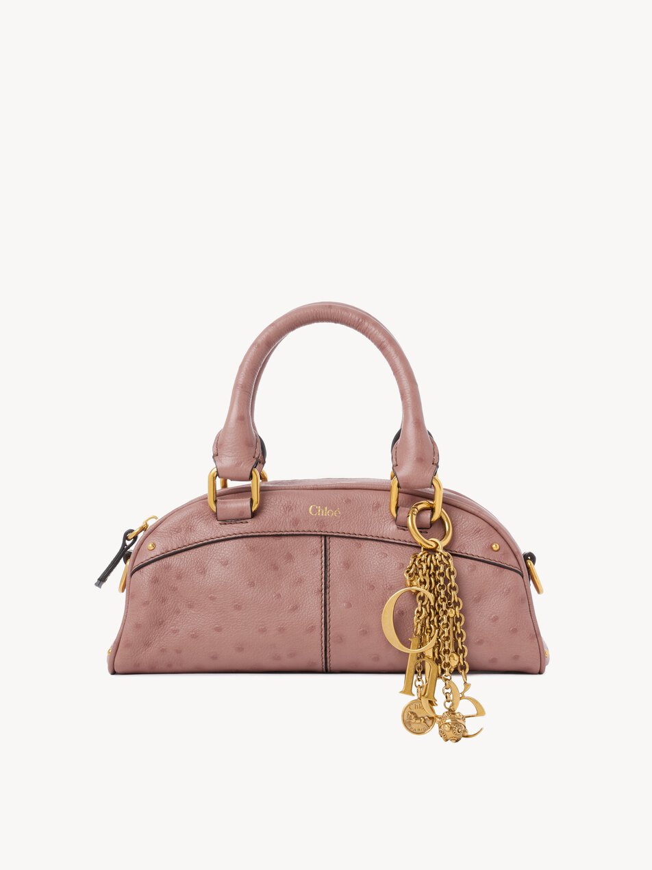 CHLOE Small Chloé bowling bag in ostrich-effect leather Nougat by CHLOE