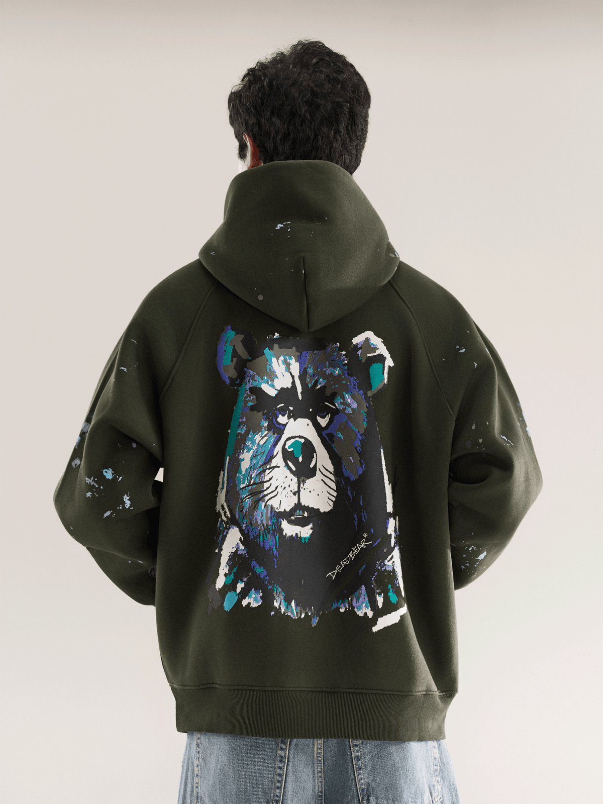 Grumpy Bear Hoodie Olive by DEADBEAR