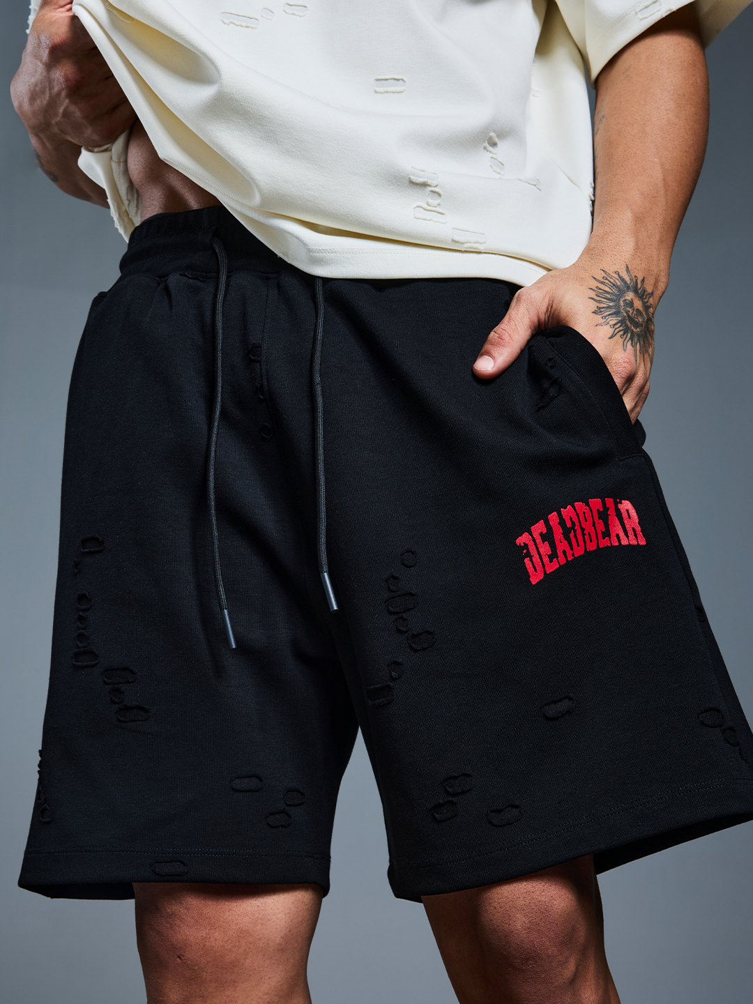 Distressed Black Shorts by DEADBEAR