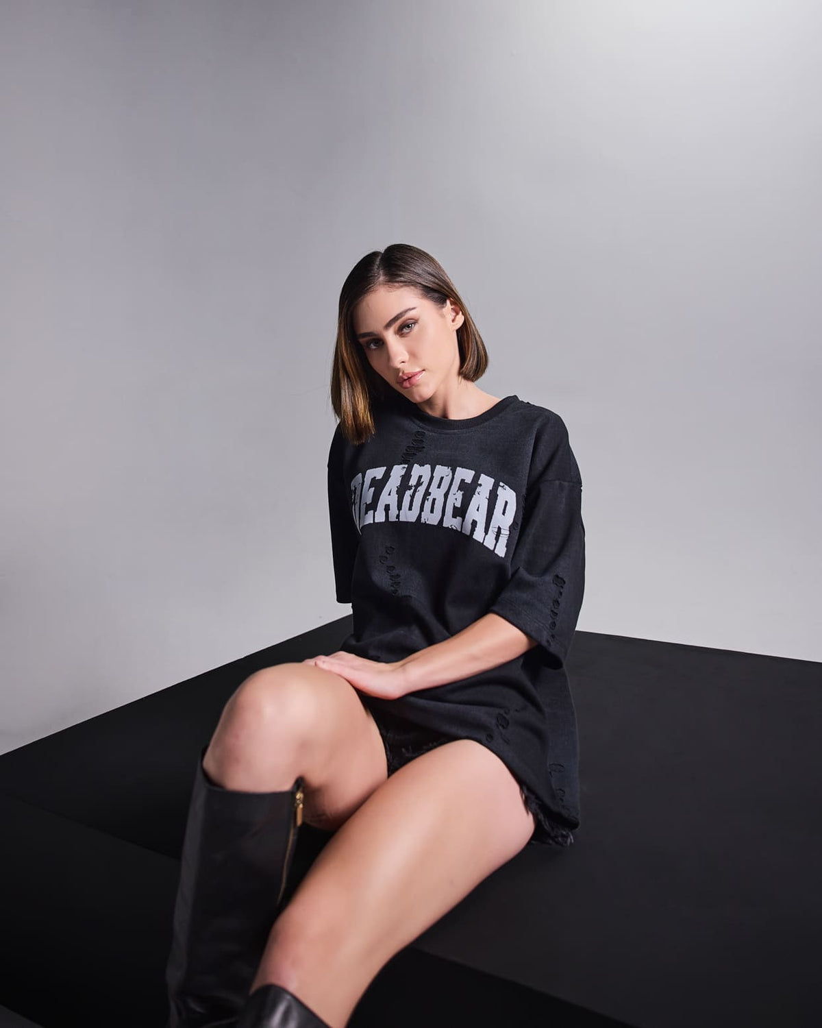 Distressed Washed Black Tee by DEADBEAR