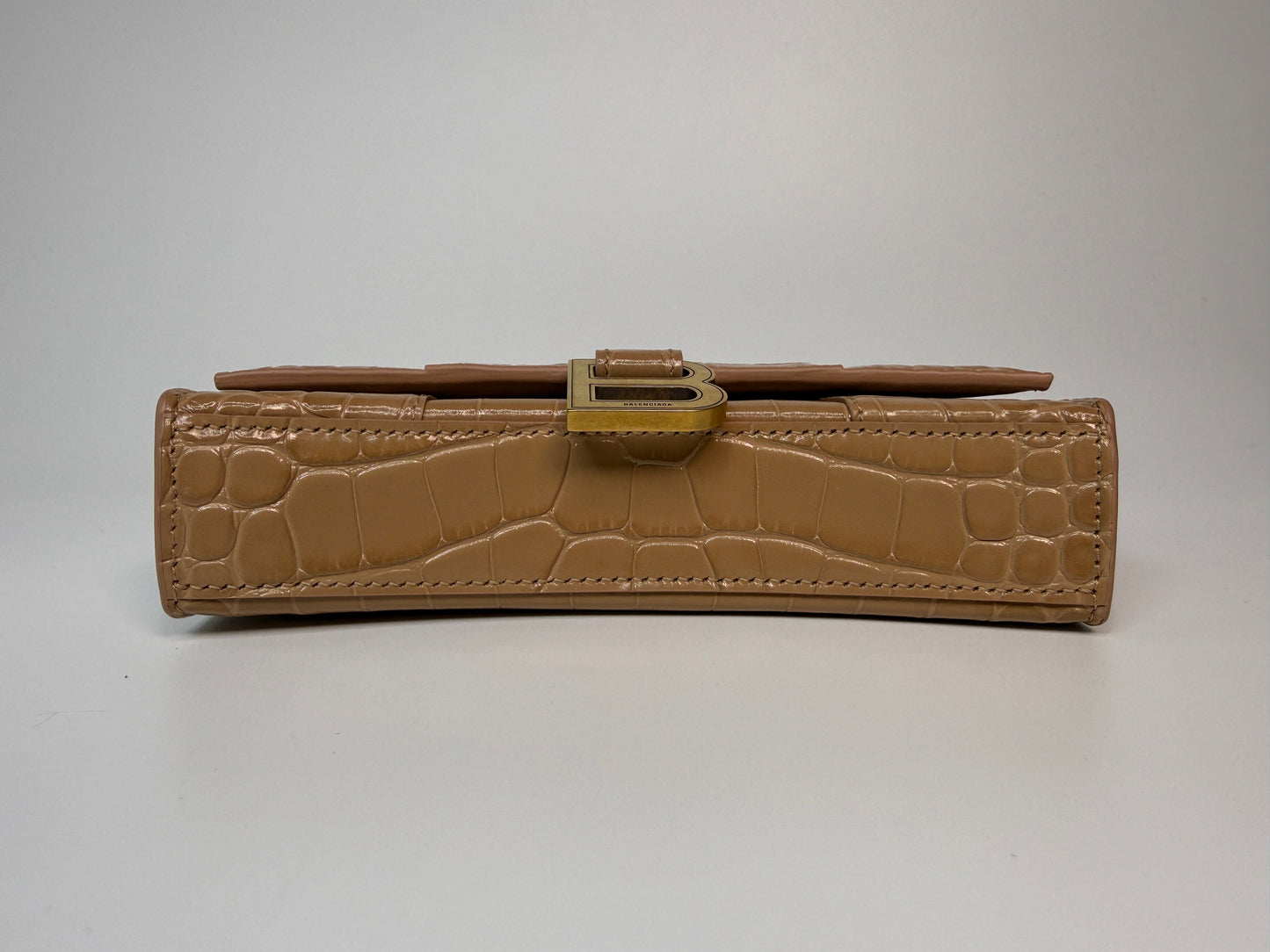 Balenciaga Small Croc Embossed Hourglass Wallet on Chain – Beige