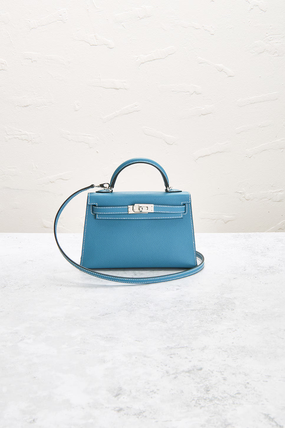 Hermès Bleu du Nord and Craie Epsom HSS Mini Kelly II 20 with Palladium Hardware