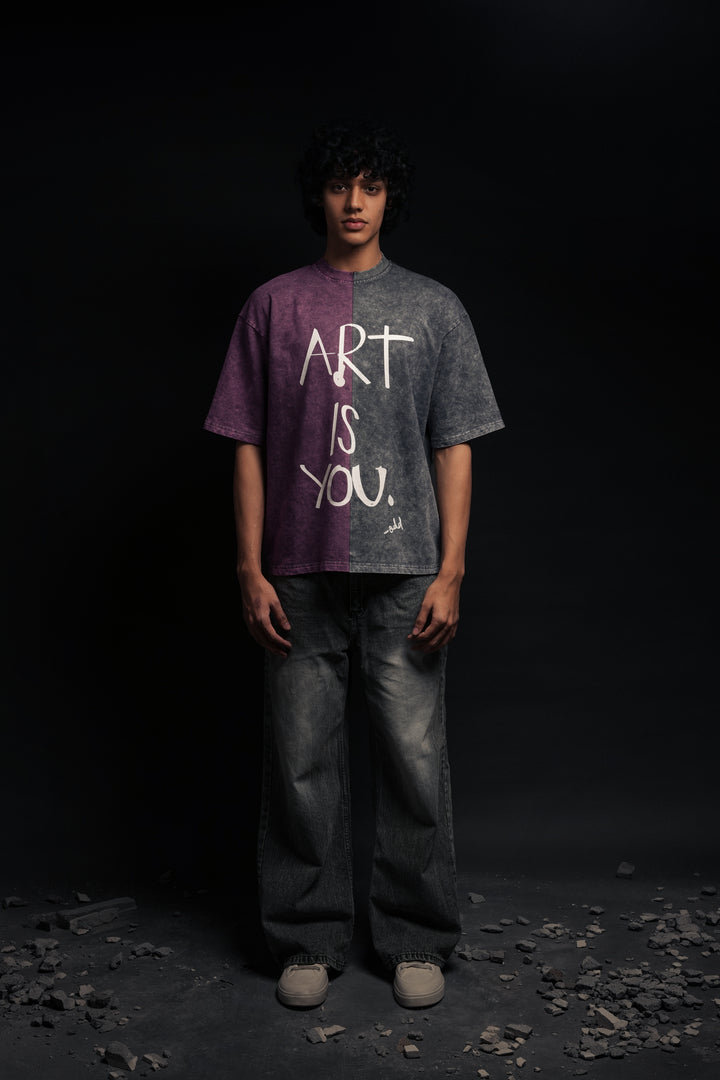 Half n Half T Shirt (Violet-Black) by oddnoteven