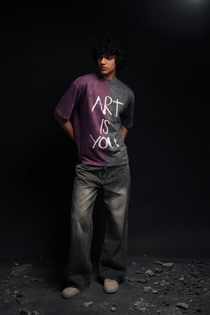 Half n Half T Shirt (Violet-Black) by oddnoteven