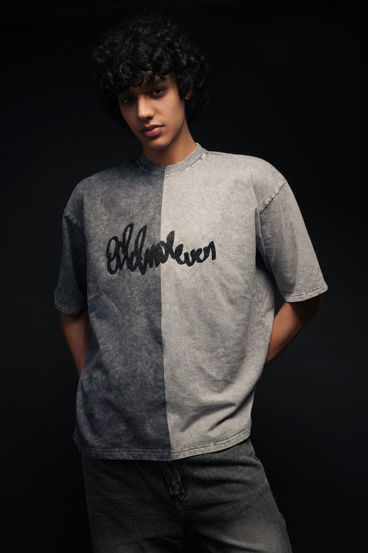 Half n Half T Shirt (Black-Grey) by oddnoteven