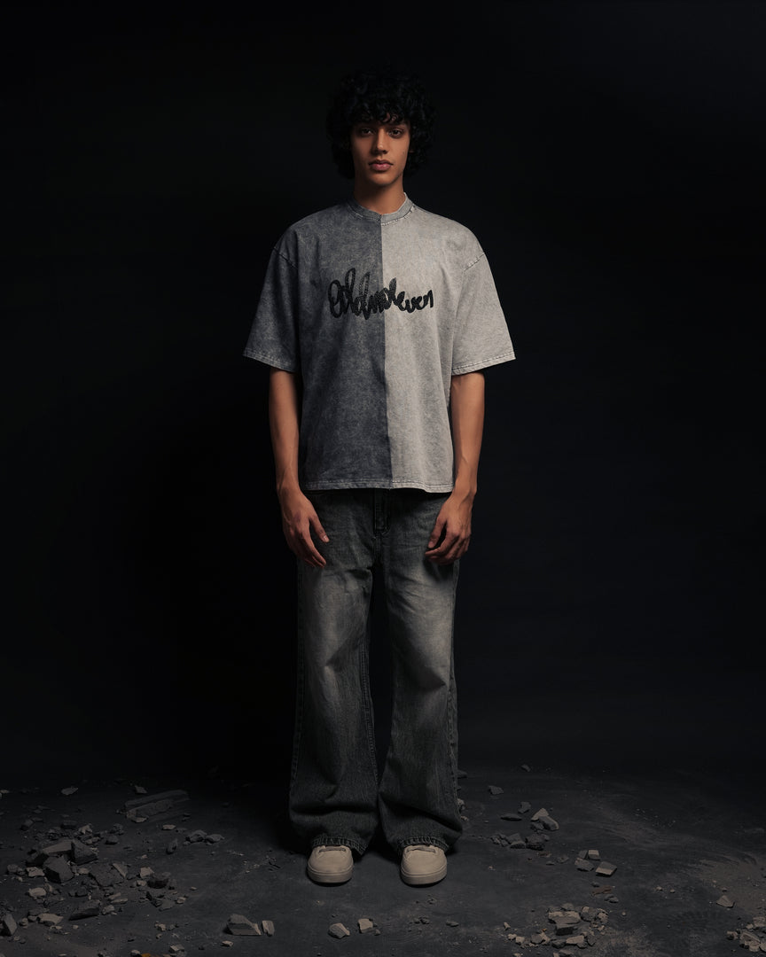 Half n Half T Shirt (Black-Grey) by oddnoteven