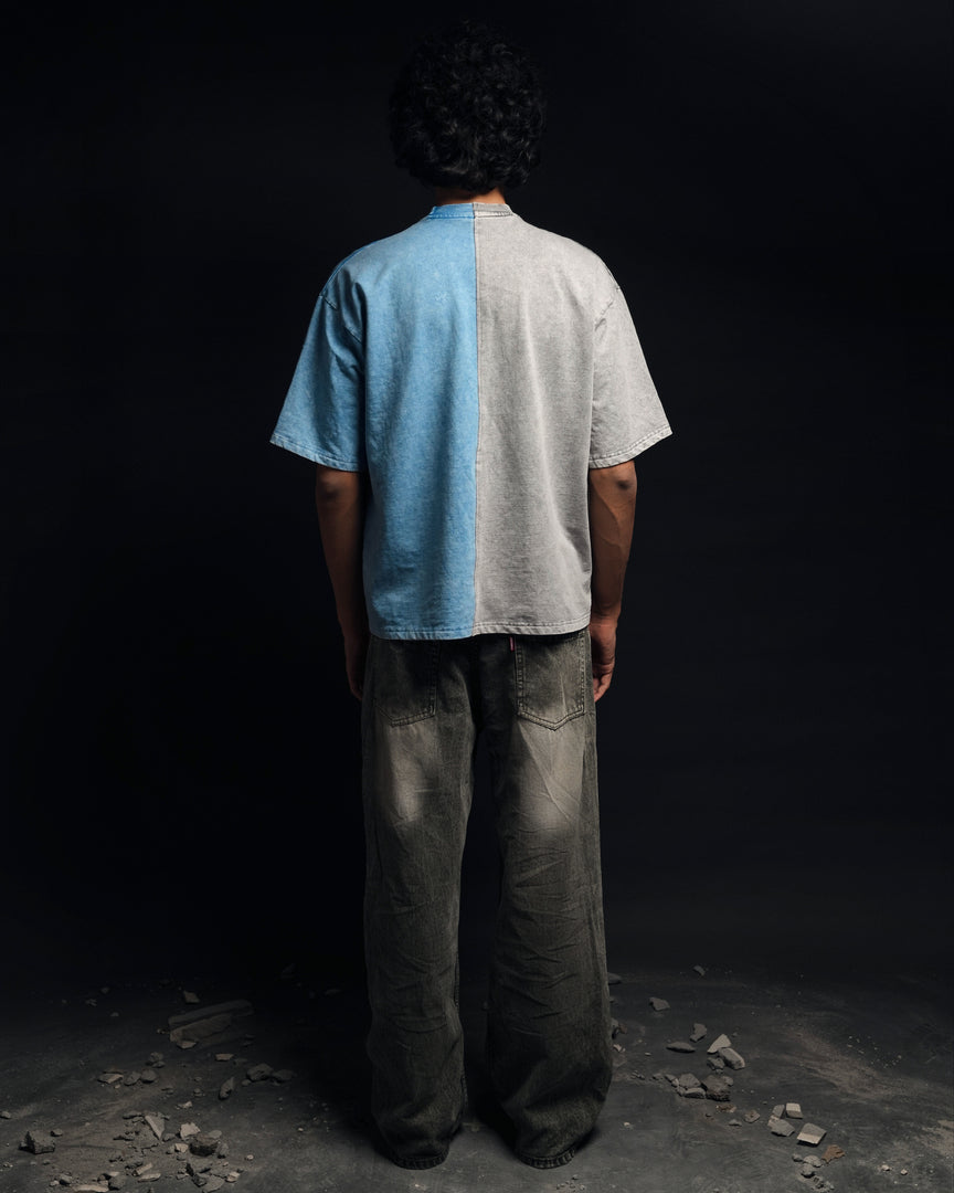 Half n Half T Shirt (Grey-Blue) by oddnoteven