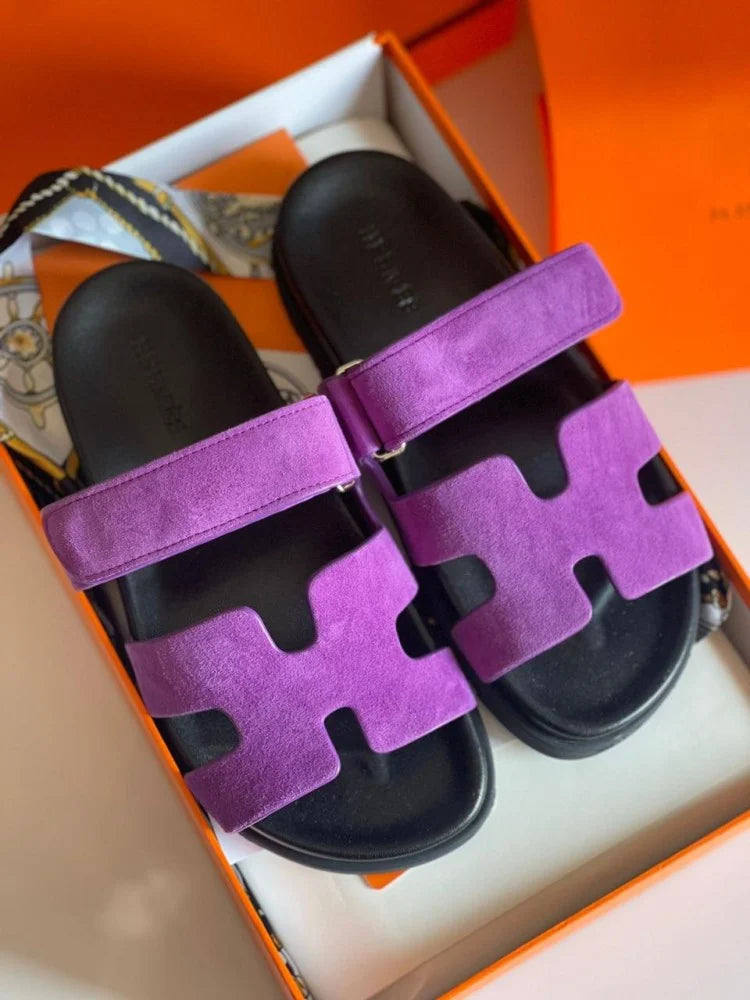 Hermès Suede Slippers – Purple Suede Edition