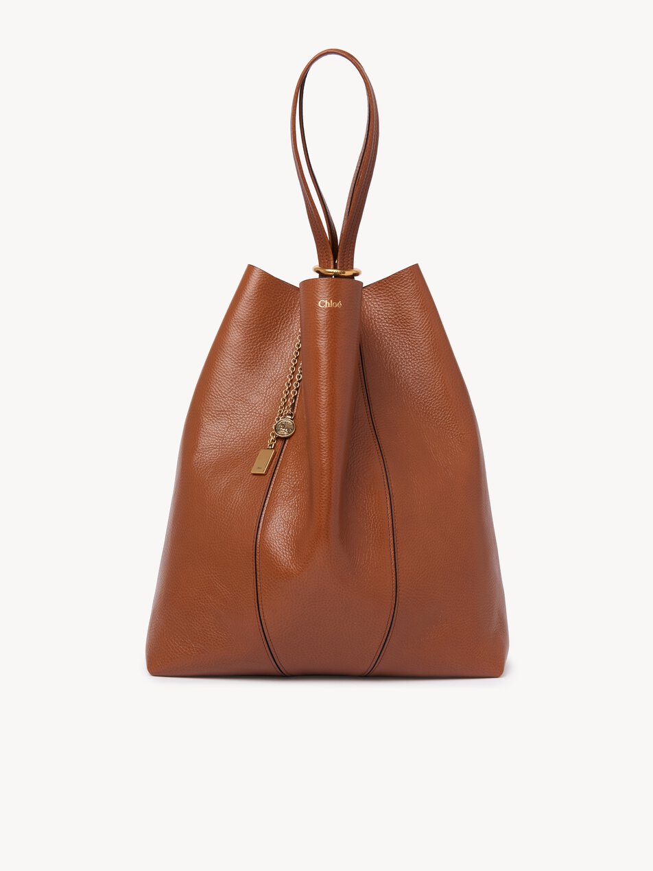 CHLOE Large Chloé Spin tote bag in grained leather Clay Brown by CHLOE