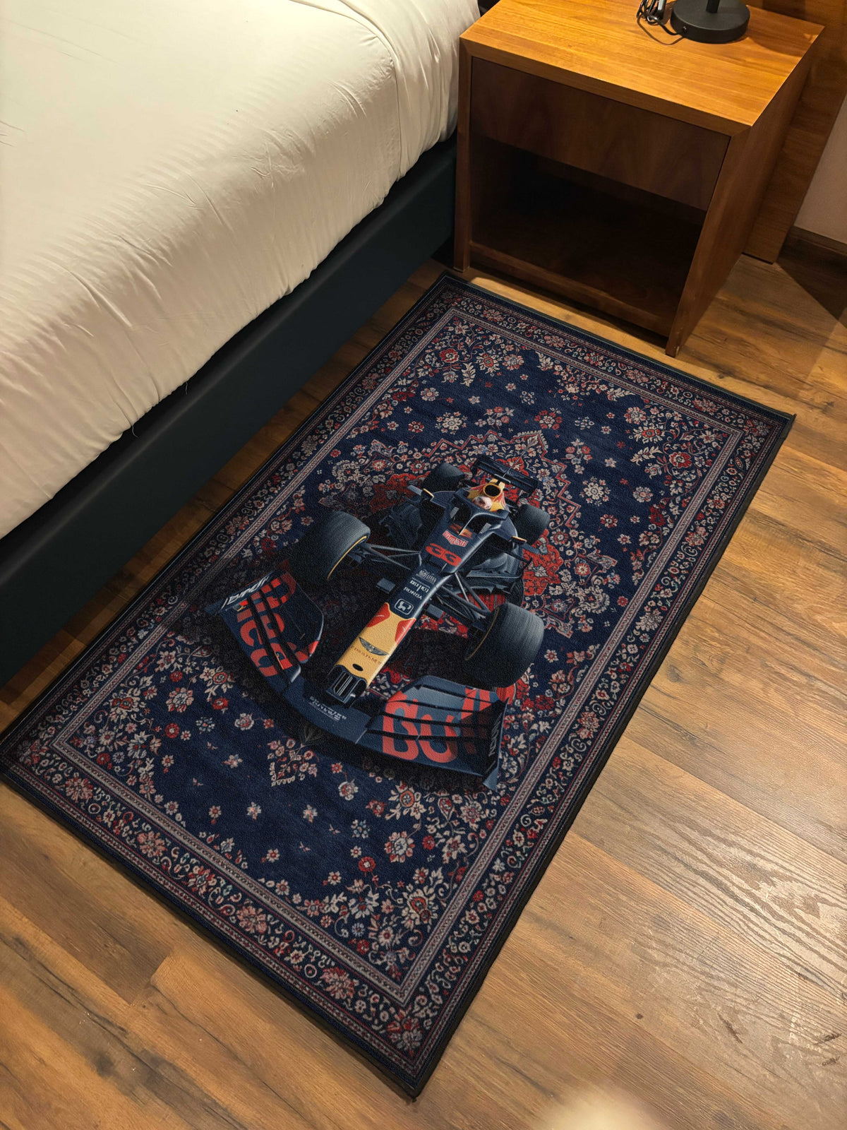 Formula 1 red & blue traditional design Washable Custom Rug by THE DRIP CO. RUGS