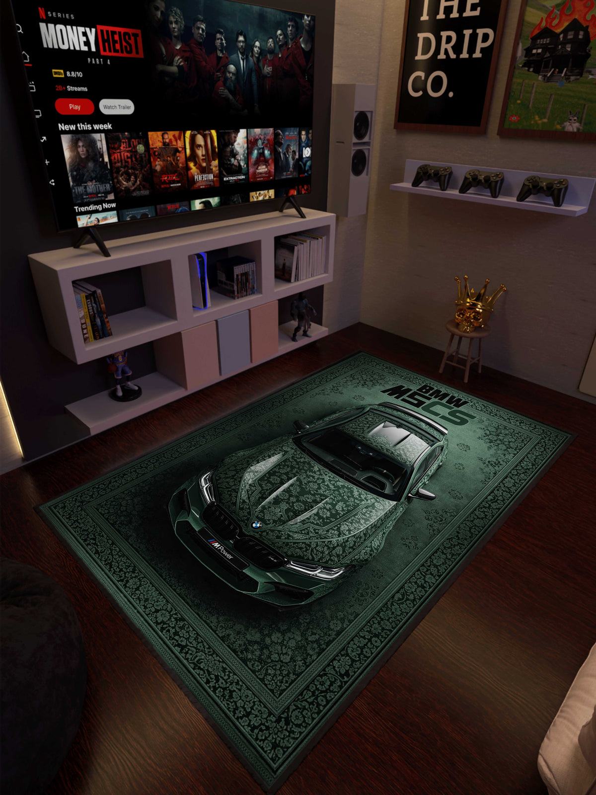 M Speed green traditional design Washable Custom Rug by THE DRIP CO. RUGS