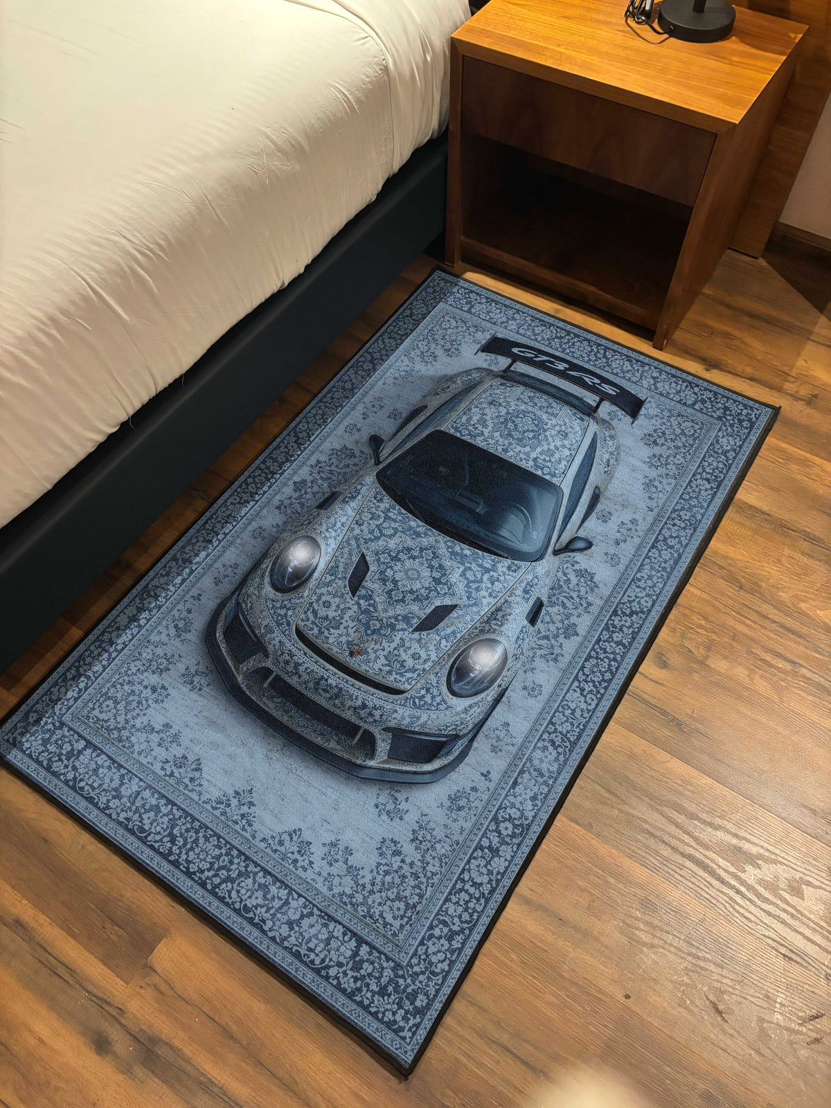 Blue Sports car traditional design Washable Custom Rug by THE DRIP CO. RUGS