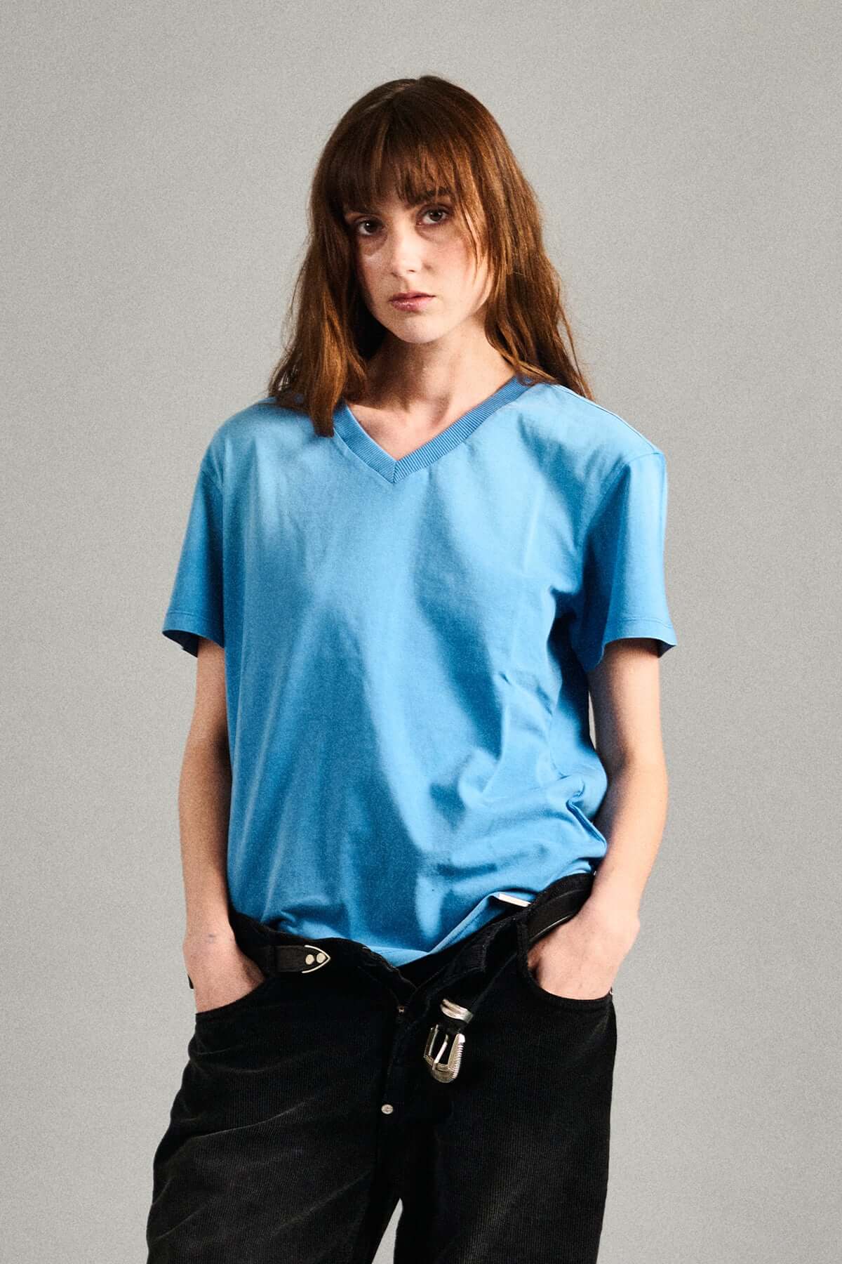 FADED BLUE V-NECK TEE- Unisex by Temporary Clo