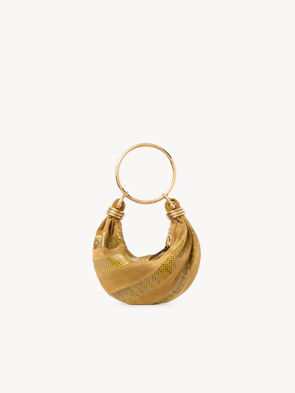 CHLOE Mini Bracelet Hobo bag in suede leather & snakeskin Gold / Khaki by CHLOE
