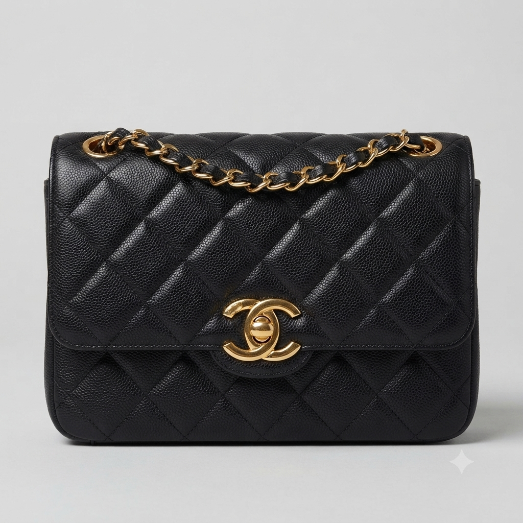 Chanel Black Quilted Patent Caviar & Lambskin Matelassé Chain Flap Bag