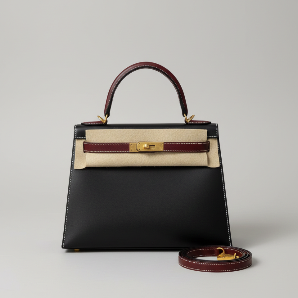 Hermès Kelly Sellier 28 – Black & Rouge H Box Calf Leather with Gold Hardware - Zeuskicks
