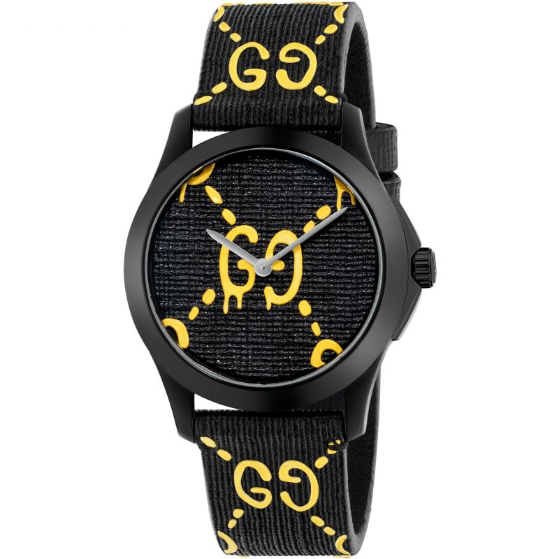 Women’s Gucci YA1264019 38MM Black & Yellow Dial Rubber Watch