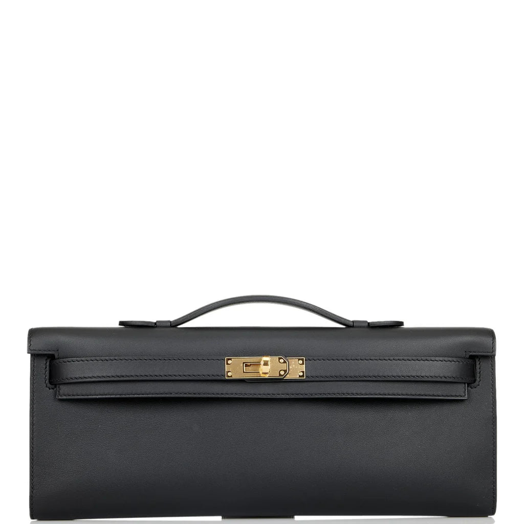 Hermès Kelly Cut Clutch in Black Swift Leather with Palladium Hardware