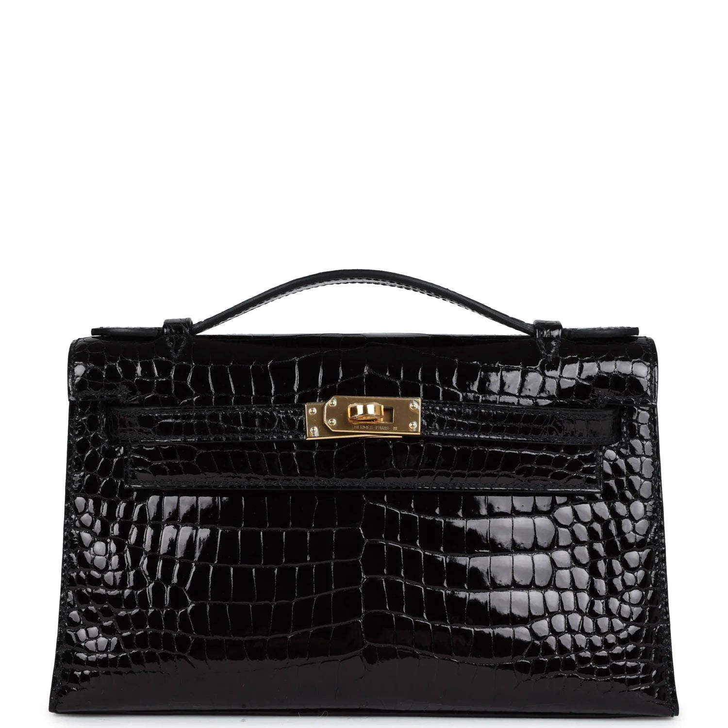 Hermès Kelly Pochette – Black Shiny Porosus Crocodile with Gold Hardware - Zeuskicks