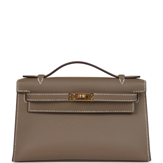Hermès Kelly Pochette – Etoupe Swift Leather with Gold Hardware - Zeuskicks