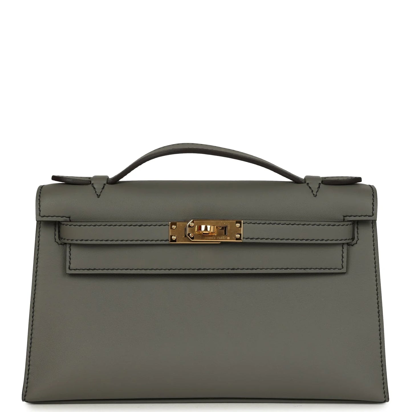 Hermès Special Order (HSS) Kelly Pochette – Gris Meyer Verso Swift Leather with Gold Hardware (2025 K Stamp) - Zeuskicks