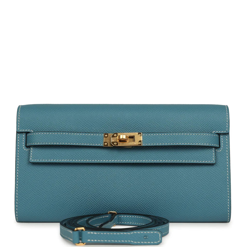 Hermès Kelly Wallet To Go – Blue Jean Epsom Leather with Gold Hardware - Zeuskicks
