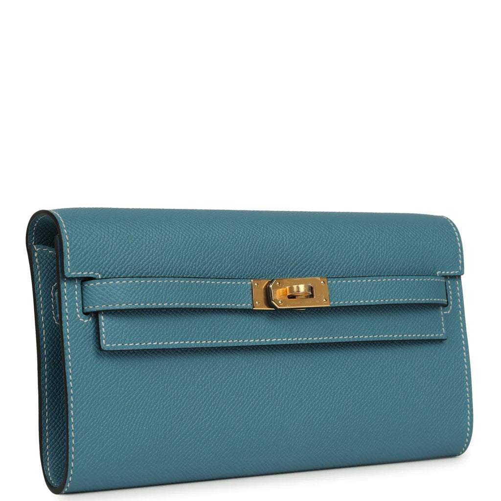 Hermès Kelly Wallet To Go – Blue Jean Epsom Leather with Gold Hardware - Zeuskicks