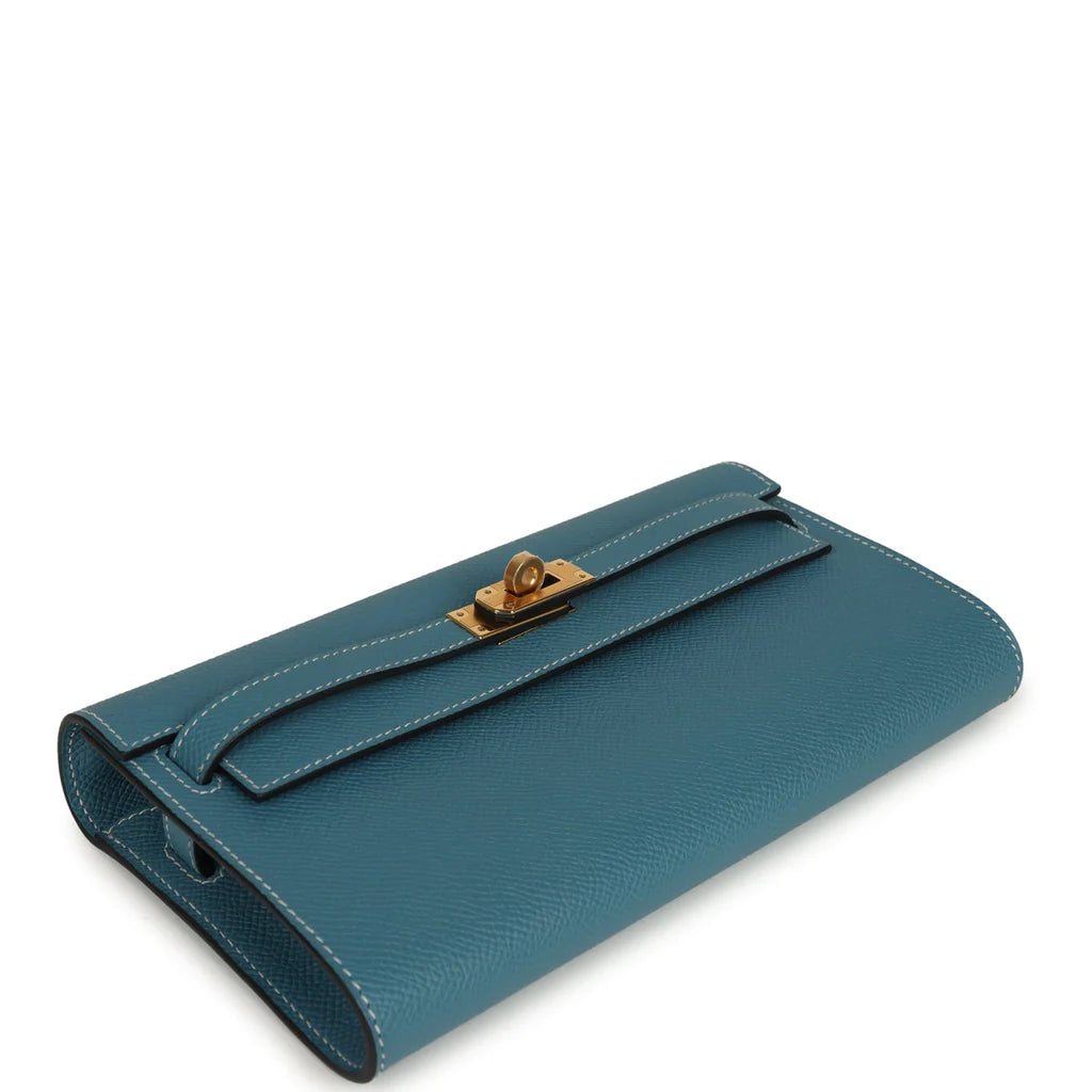Hermès Kelly Wallet To Go – Blue Jean Epsom Leather with Gold Hardware - Zeuskicks