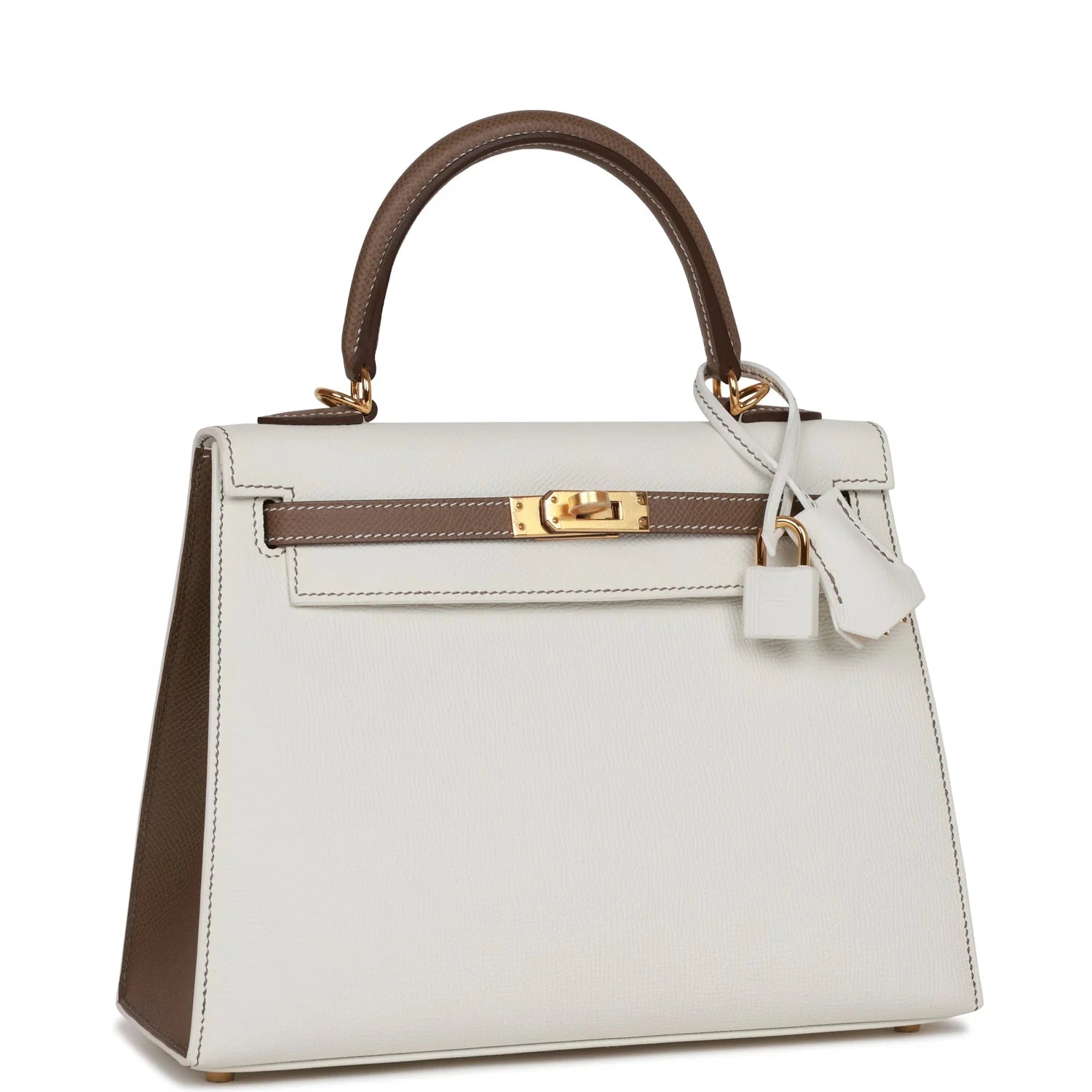 Hermès Special Order (HSS) Kelly Sellier 25 – White & Etoupe Epsom Leather with Gold Hardware - Zeuskicks