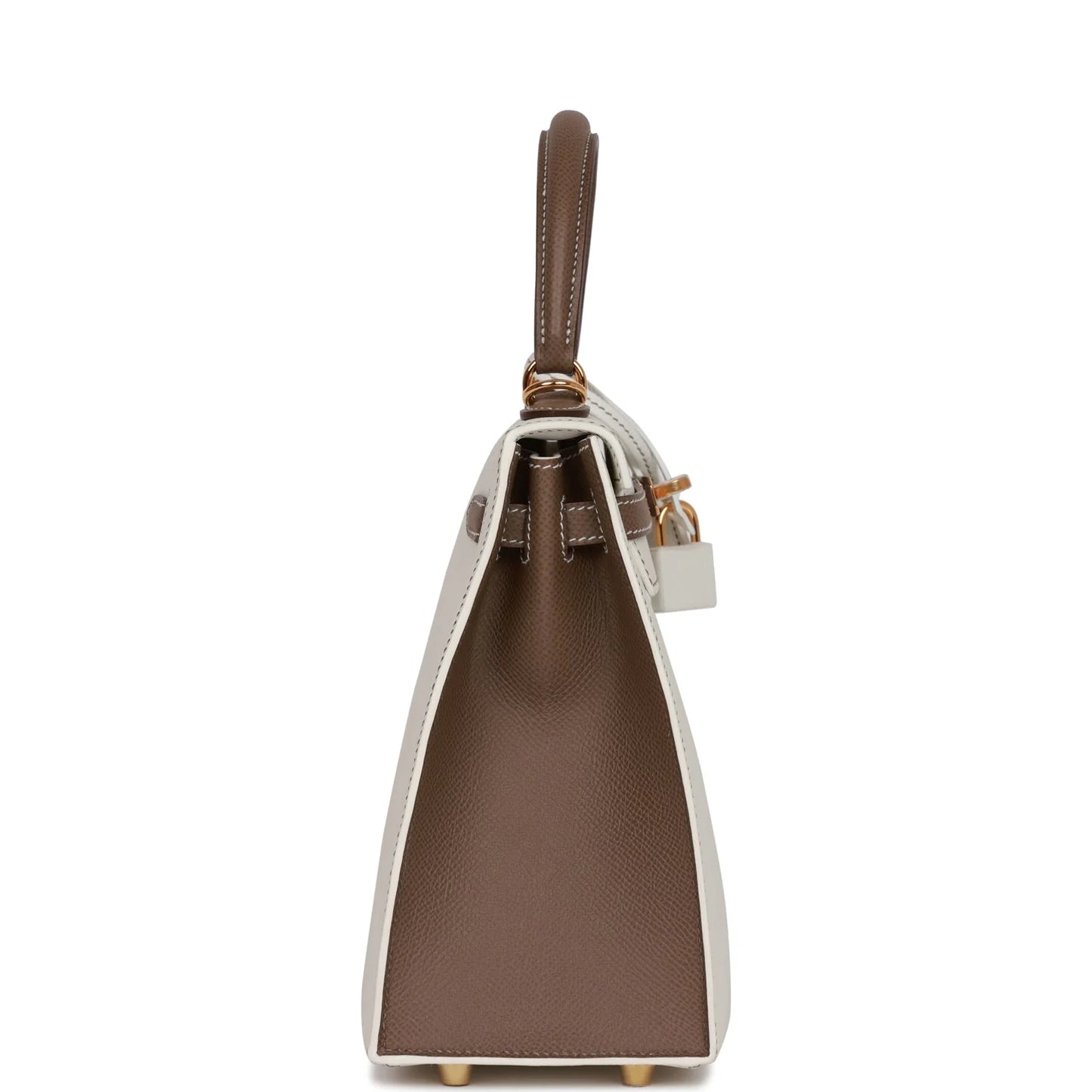 Hermès Special Order (HSS) Kelly Sellier 25 – White & Etoupe Epsom Leather with Gold Hardware - Zeuskicks