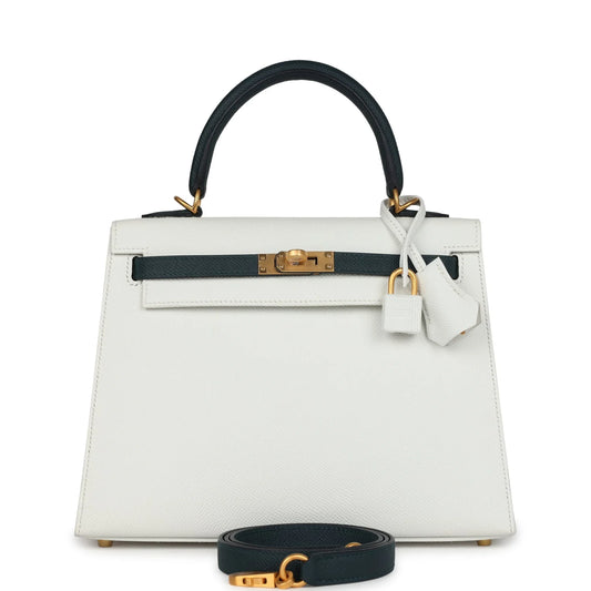 Hermès HSS Kelly Sellier 25 – White & Vert Cypress Epsom with Brushed Gold Hardware - Zeuskicks