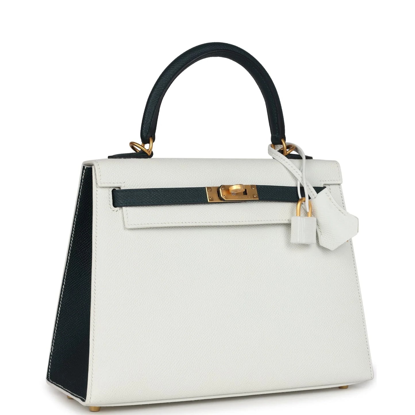 Hermès HSS Kelly Sellier 25 – White & Vert Cypress Epsom with Brushed Gold Hardware - Zeuskicks