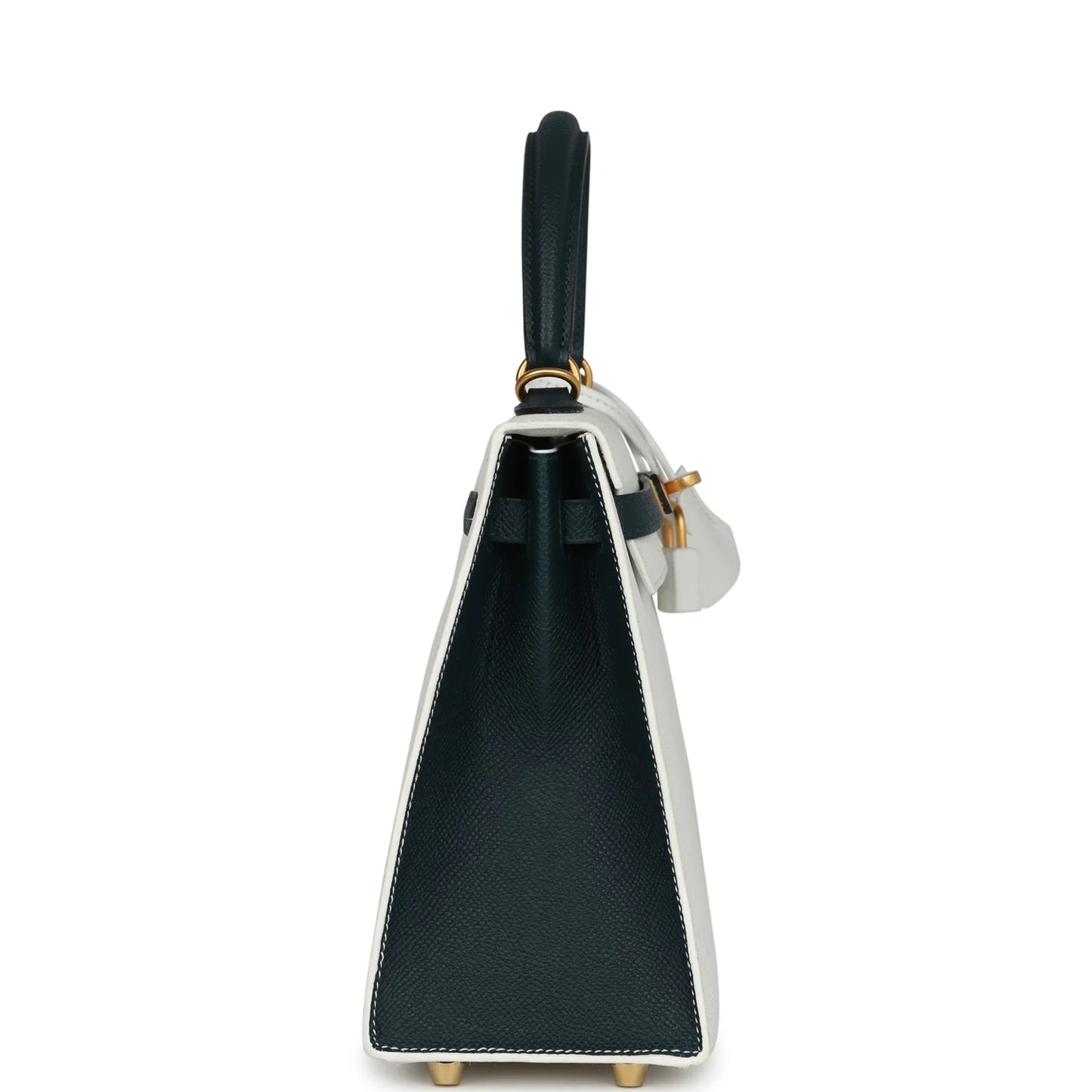 Hermès HSS Kelly Sellier 25 – White & Vert Cypress Epsom with Brushed Gold Hardware - Zeuskicks