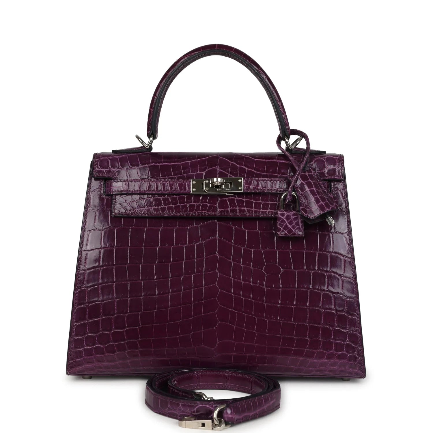 Hermès Kelly Sellier 25 – Amethyst Shiny Niloticus Crocodile with Palladium Hardware - Zeuskicks