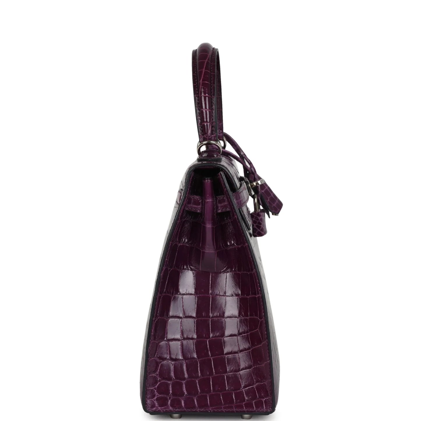 Hermès Kelly Sellier 25 – Amethyst Shiny Niloticus Crocodile with Palladium Hardware - Zeuskicks