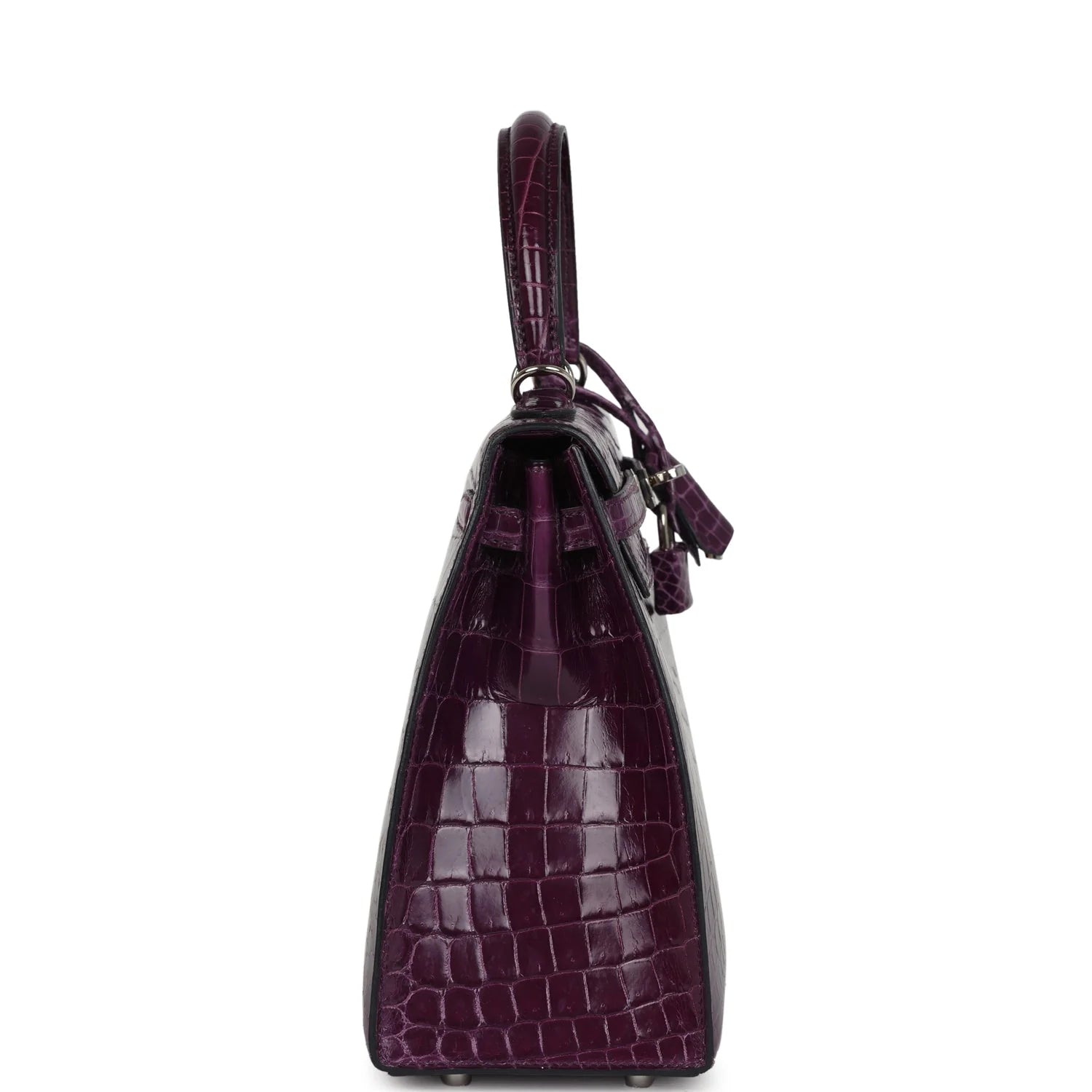 Hermès Kelly Sellier 25 – Amethyst Shiny Niloticus Crocodile with Palladium Hardware - Zeuskicks
