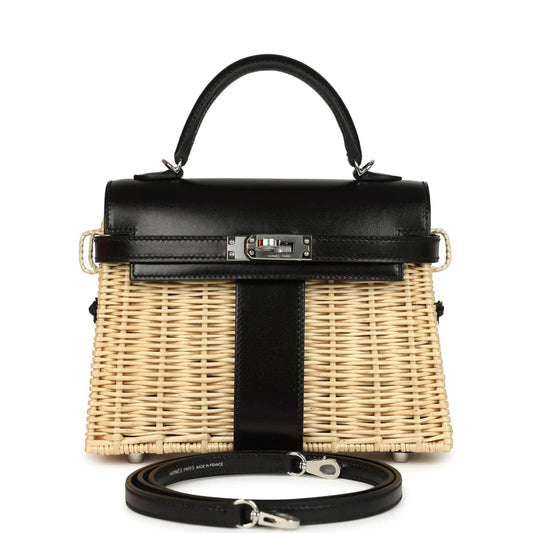 Hermès Mini Picnic Kelly 20 – Black Box & Naturel Osier Wicker