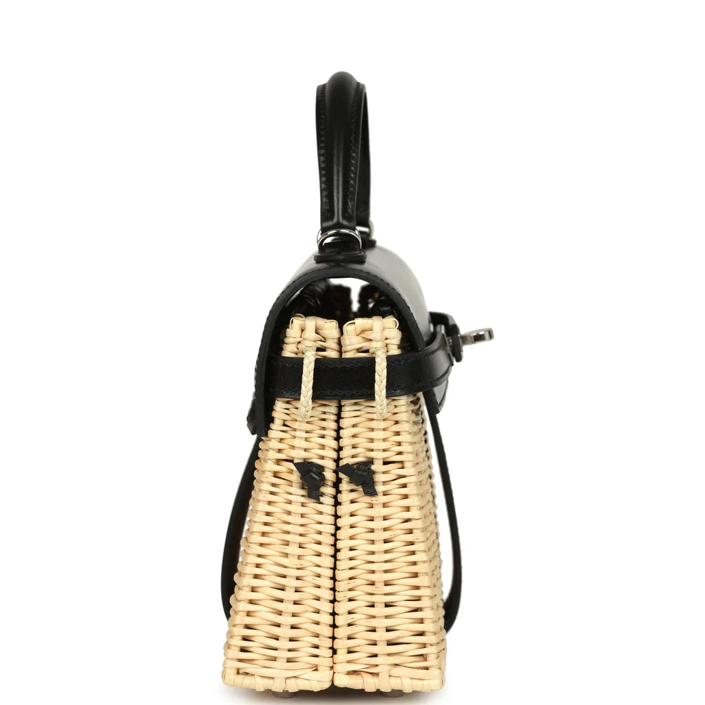 Hermès Mini Picnic Kelly 20 – Black Box & Naturel Osier Wicker