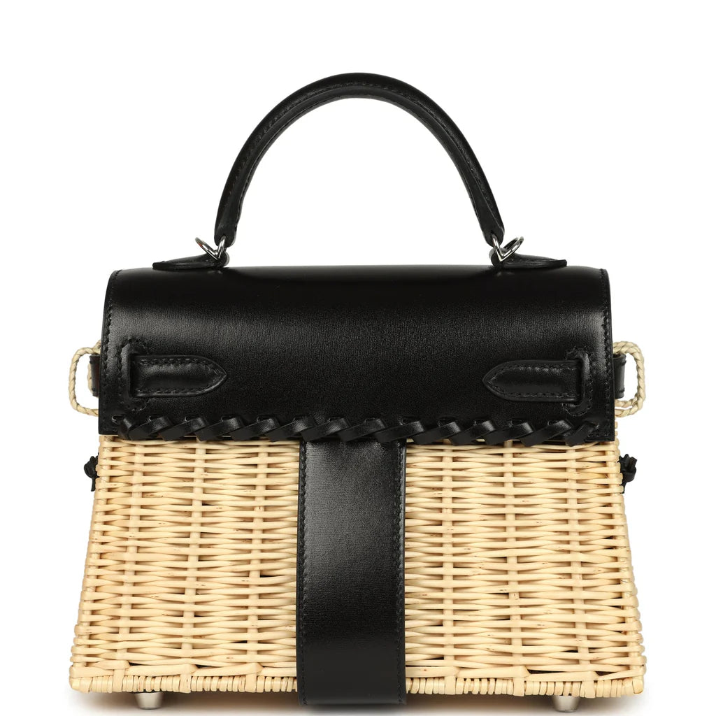Hermès Mini Picnic Kelly 20 – Black Box & Naturel Osier Wicker