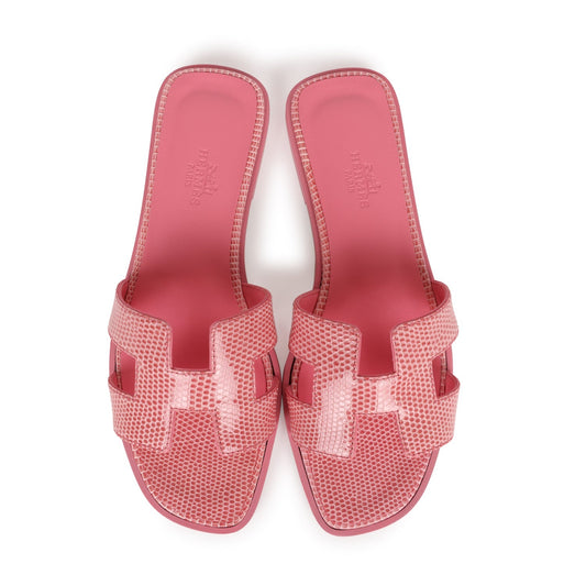 Hermès Oran Sandals – Rose Jaipur Lizard Leather Edition - Zeuskicks