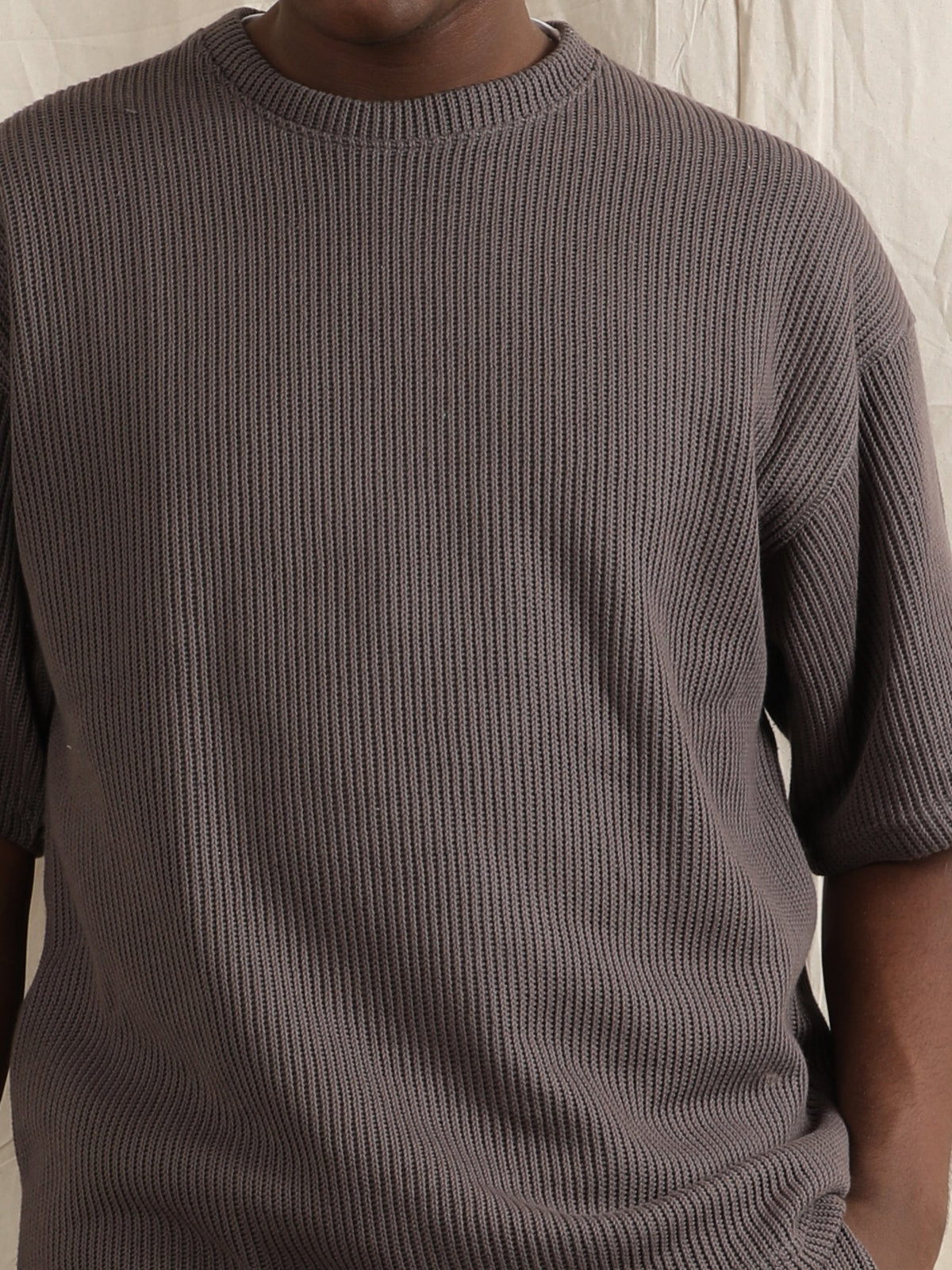SWEATER KNIT FABRIC TSHIRT(DARK GREY) by GREY AREA