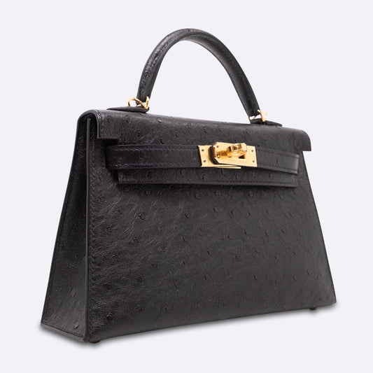 Hermès Kelly Mini 20 – Black Ostrich Leather with Gold Hardware (2021 Z Stamp) - Zeuskicks